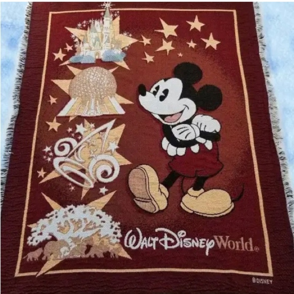Walt Disney World Mickey Mouse Tapestry Throw Blanket Woven Design Theme Parks